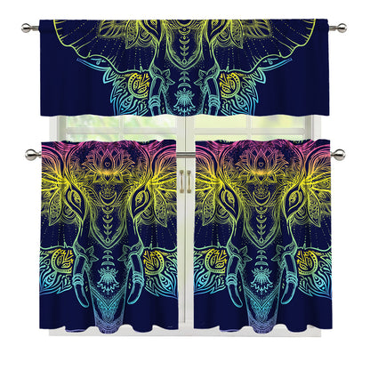 Rainbow Indian Elephant Print 3 Piece Kitchen Curtains