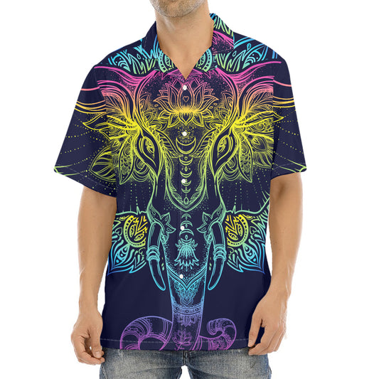 Rainbow Indian Elephant Print Aloha Shirt