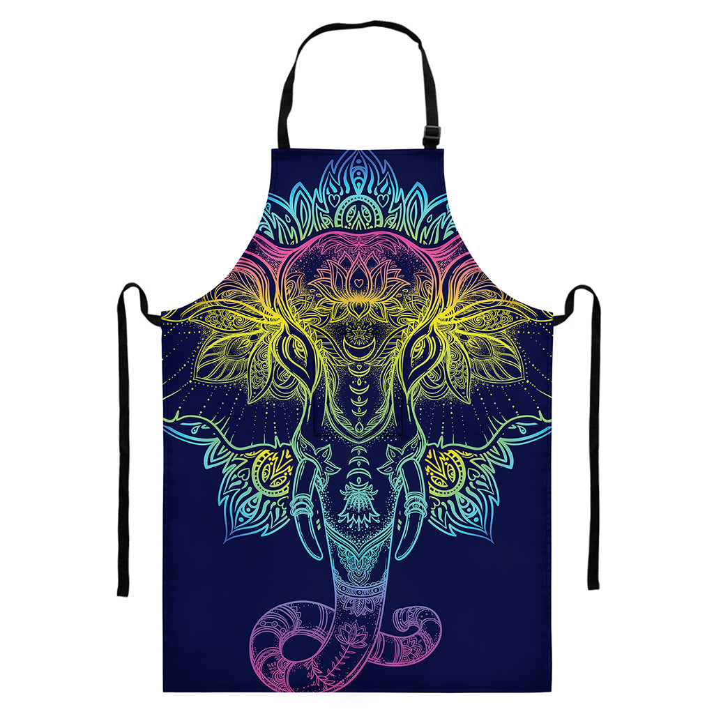 Rainbow Indian Elephant Print Bib Apron With Pocket