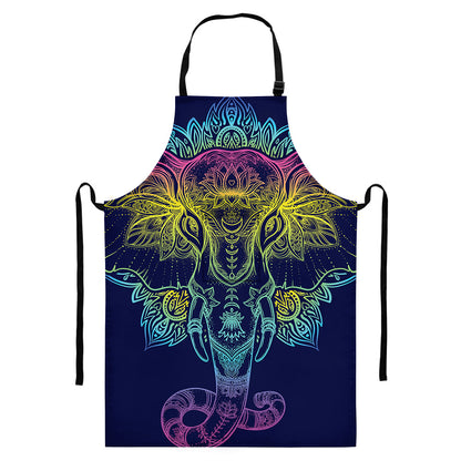 Rainbow Indian Elephant Print Bib Apron With Pocket