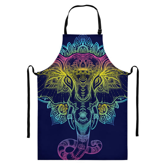 Rainbow Indian Elephant Print Bib Apron With Pocket