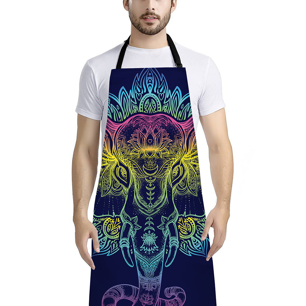 Rainbow Indian Elephant Print Bib Apron With Pocket