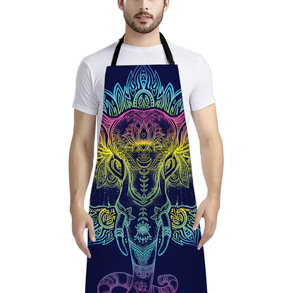 Rainbow Indian Elephant Print Bib Apron With Pocket