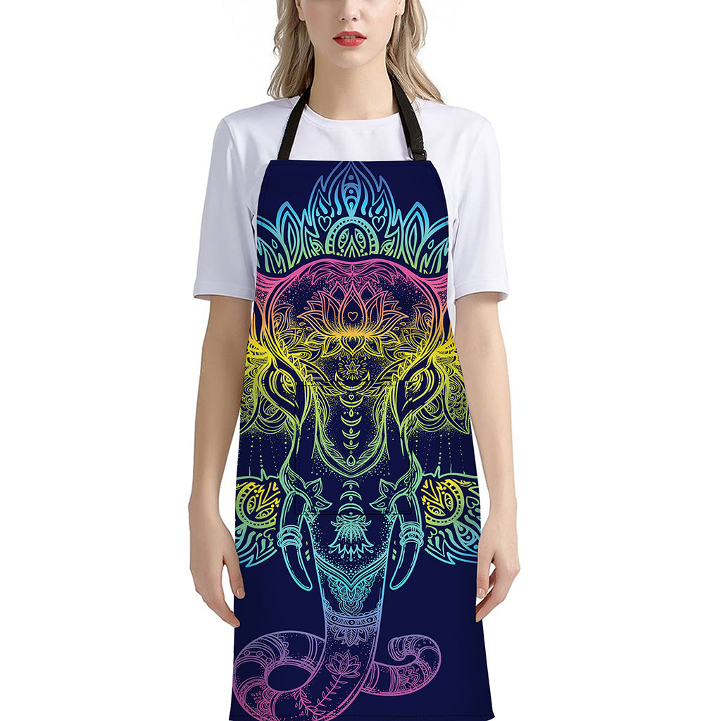 Rainbow Indian Elephant Print Bib Apron With Pocket