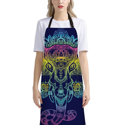 Rainbow Indian Elephant Print Bib Apron With Pocket