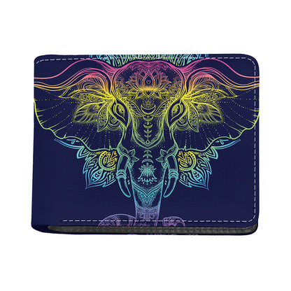 Rainbow Indian Elephant Print Bifold Wallet