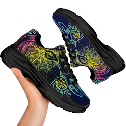 Rainbow Indian Elephant Print Black Chunky Shoes