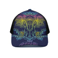 Rainbow Indian Elephant Print Black Mesh Trucker Hat