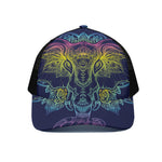 Rainbow Indian Elephant Print Black Mesh Trucker Cap
