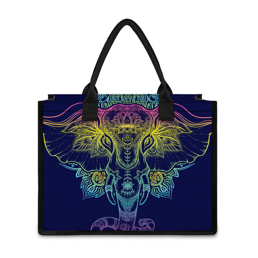 Rainbow Indian Elephant Print Canvas Tote Bag