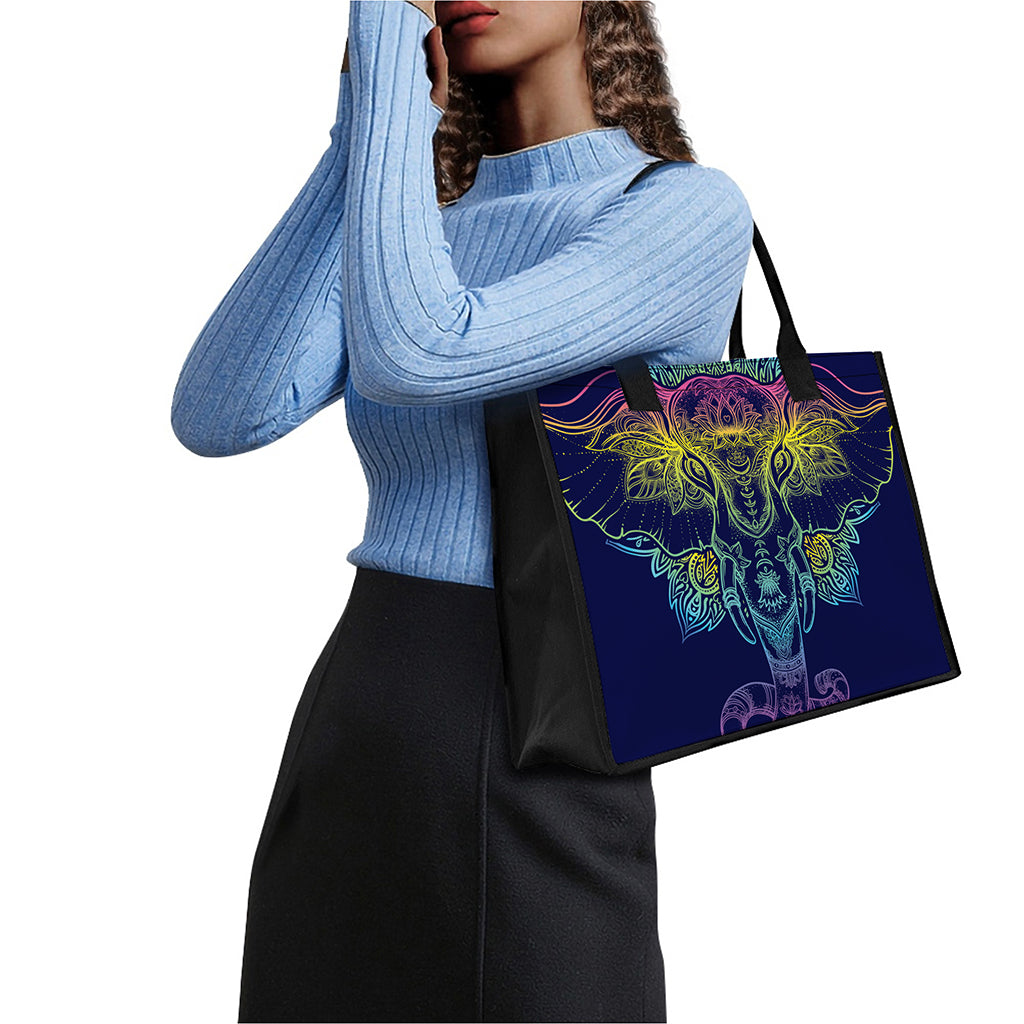 Rainbow Indian Elephant Print Canvas Tote Bag