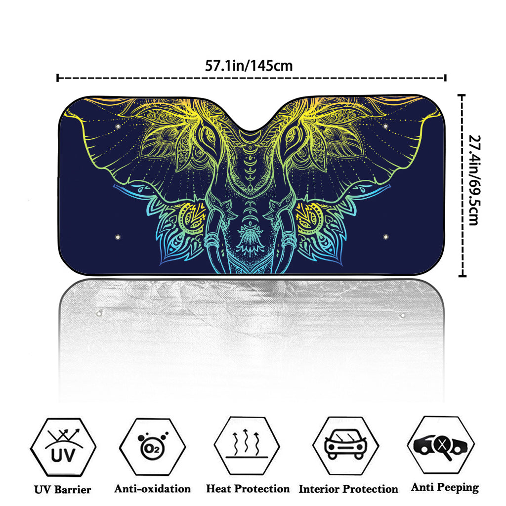 Rainbow Indian Elephant Print Car Windshield Sun Shade