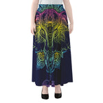 Rainbow Indian Elephant Print Chiffon Maxi Skirt
