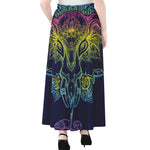 Rainbow Indian Elephant Print Chiffon Maxi Skirt