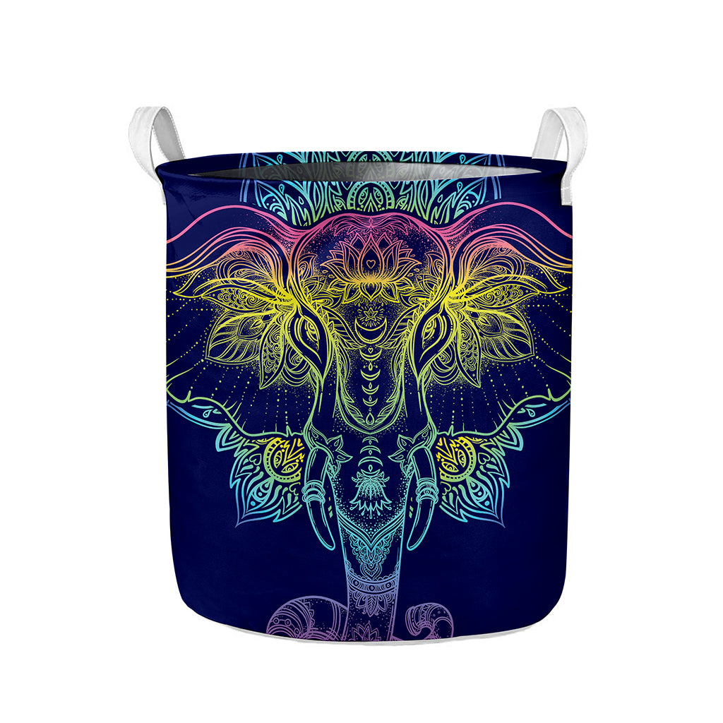 Rainbow Indian Elephant Print Collapsible Laundry Basket