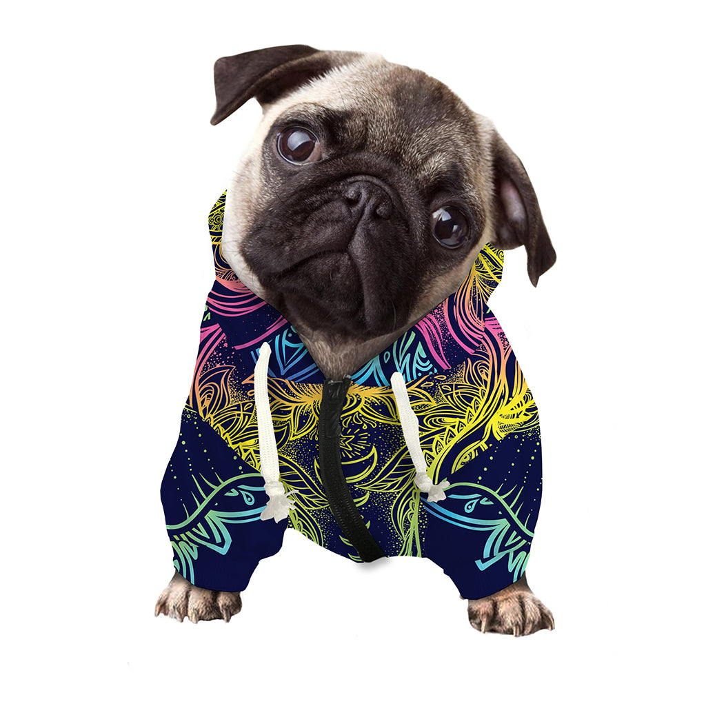 Rainbow Indian Elephant Print Dog Zip Up Hoodie