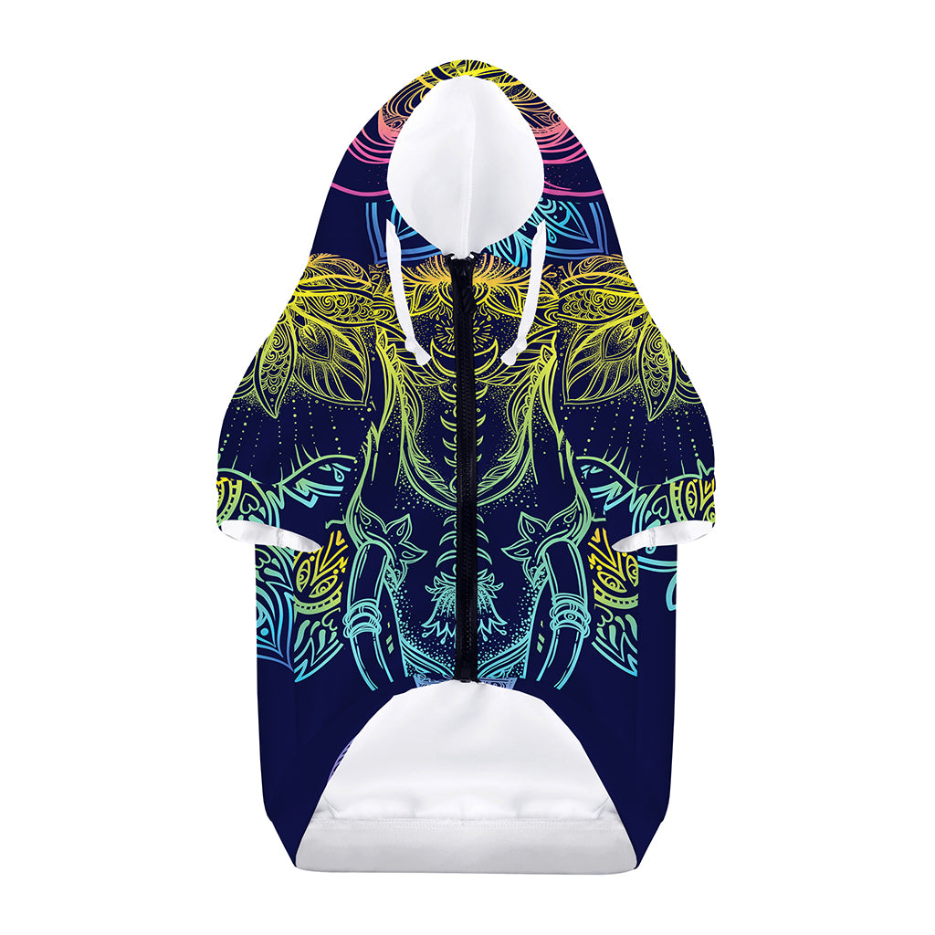 Rainbow Indian Elephant Print Dog Zip Up Hoodie