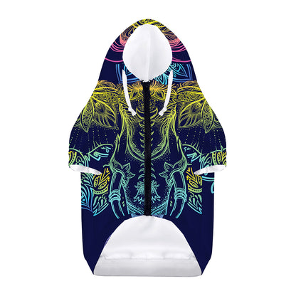 Rainbow Indian Elephant Print Dog Zip Up Hoodie