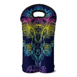 Rainbow Indian Elephant Print Double Neoprene Wine Tote