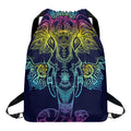 Rainbow Indian Elephant Print Drawstring Backpack