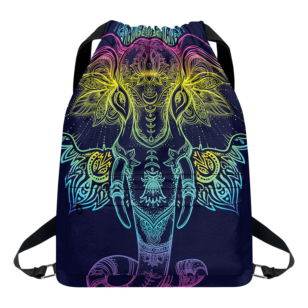 Rainbow Indian Elephant Print Drawstring Backpack