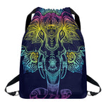 Rainbow Indian Elephant Print Drawstring Backpack