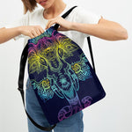 Rainbow Indian Elephant Print Drawstring Backpack