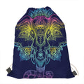 Rainbow Indian Elephant Print Drawstring Bag
