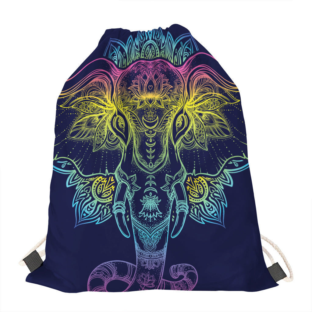 Rainbow Indian Elephant Print Drawstring Bag