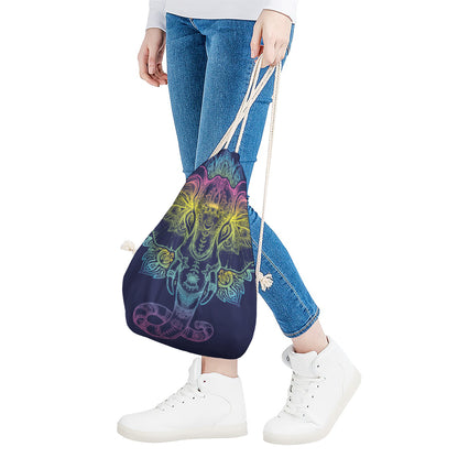 Rainbow Indian Elephant Print Drawstring Bag