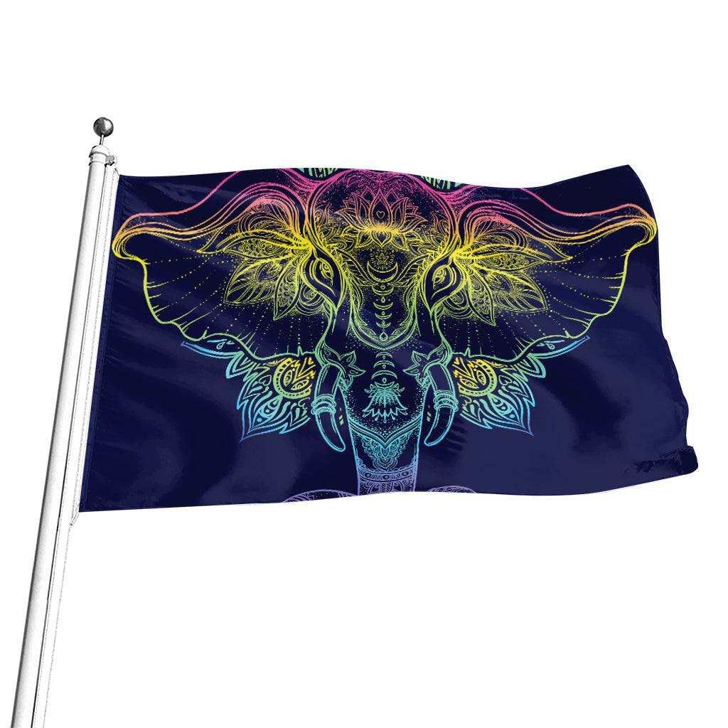 Rainbow Indian Elephant Print Flag