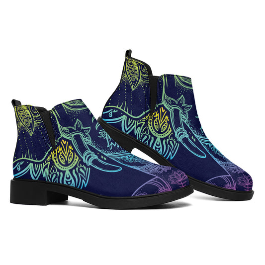 Rainbow Indian Elephant Print Flat Ankle Boots