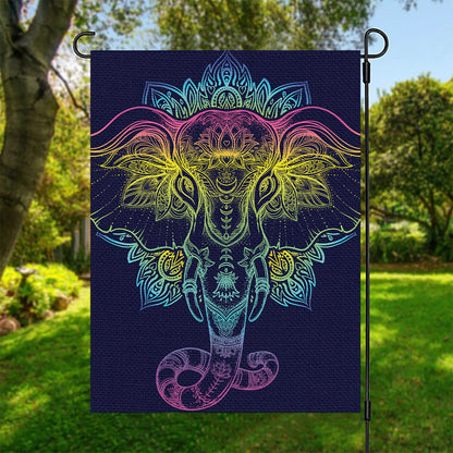 Rainbow Indian Elephant Print Garden Flag