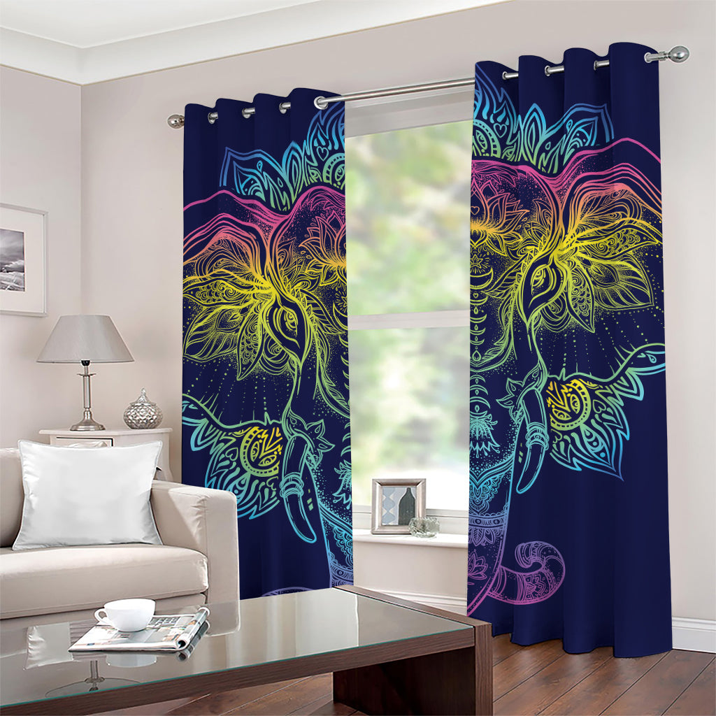 Rainbow Indian Elephant Print Grommet Curtains