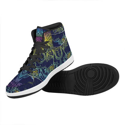 Rainbow Indian Elephant Print High Top Leather Sneakers