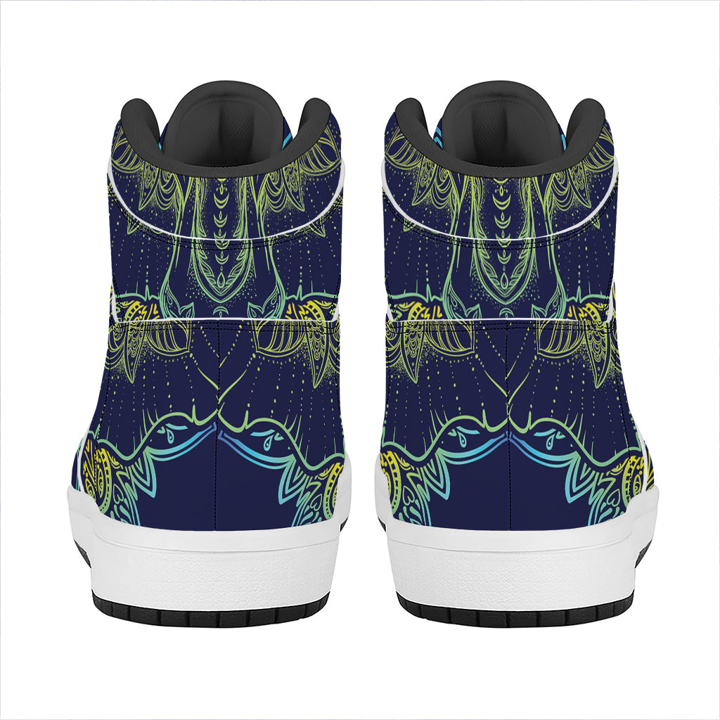 Rainbow Indian Elephant Print High Top Leather Sneakers