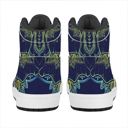 Rainbow Indian Elephant Print High Top Leather Sneakers