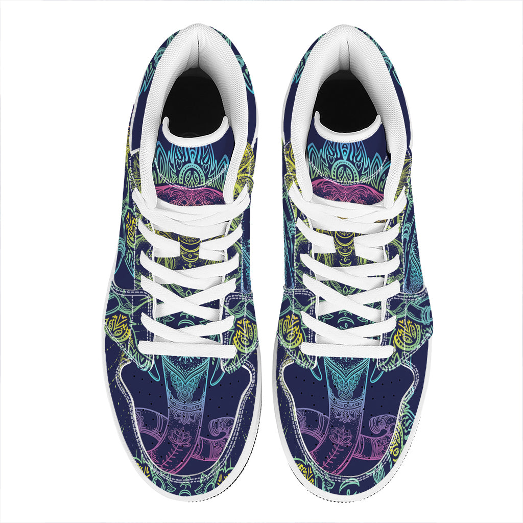 Rainbow Indian Elephant Print High Top Leather Sneakers