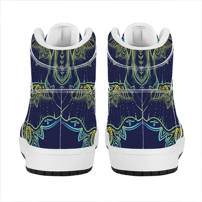 Rainbow Indian Elephant Print High Top Leather Sneakers
