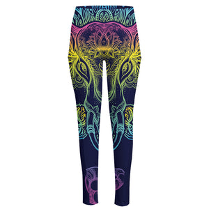 Rainbow Indian Elephant Print High-Waisted Pocket Leggings