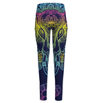 Rainbow Indian Elephant Print High-Waisted Pocket Leggings