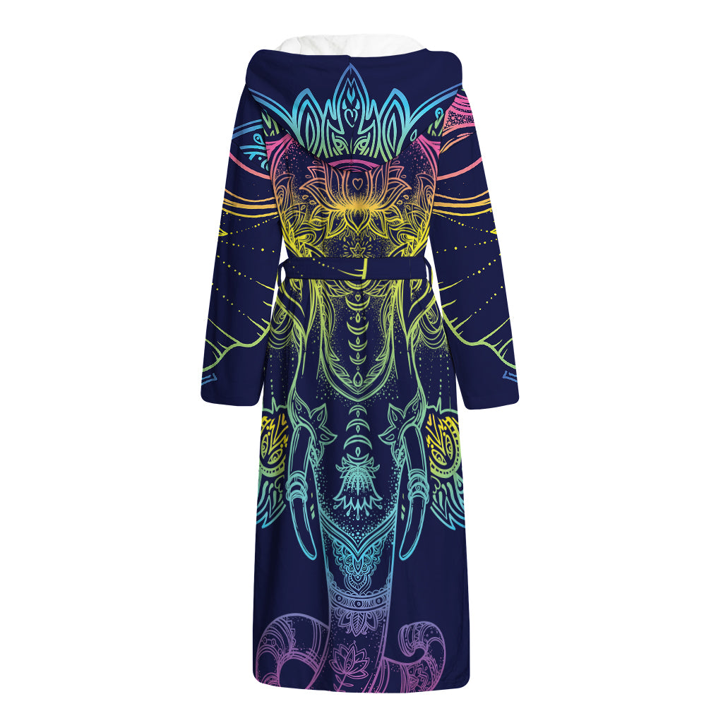 Rainbow Indian Elephant Print Hooded Bathrobe