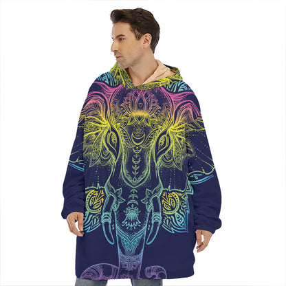 Rainbow Indian Elephant Print Hoodie Blanket
