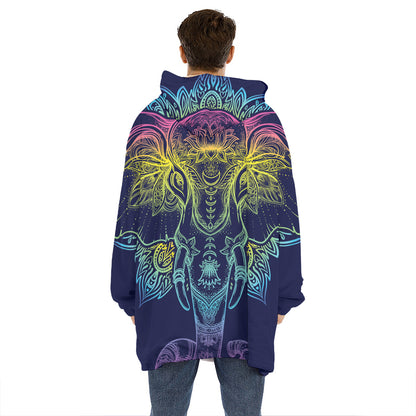 Rainbow Indian Elephant Print Hoodie Blanket