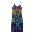 Rainbow Indian Elephant Print Jersey Midi Cami Dress
