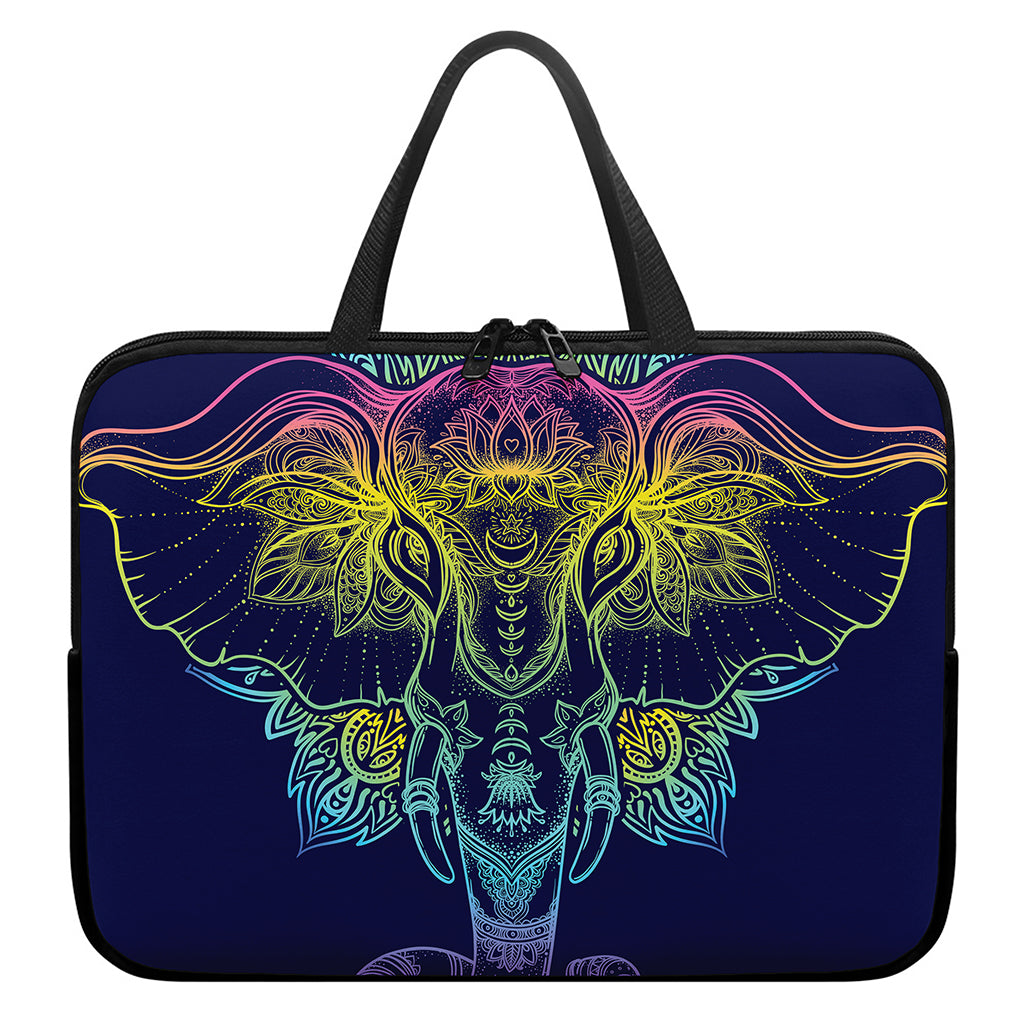 Rainbow Indian Elephant Print Laptop Sleeve With Handle