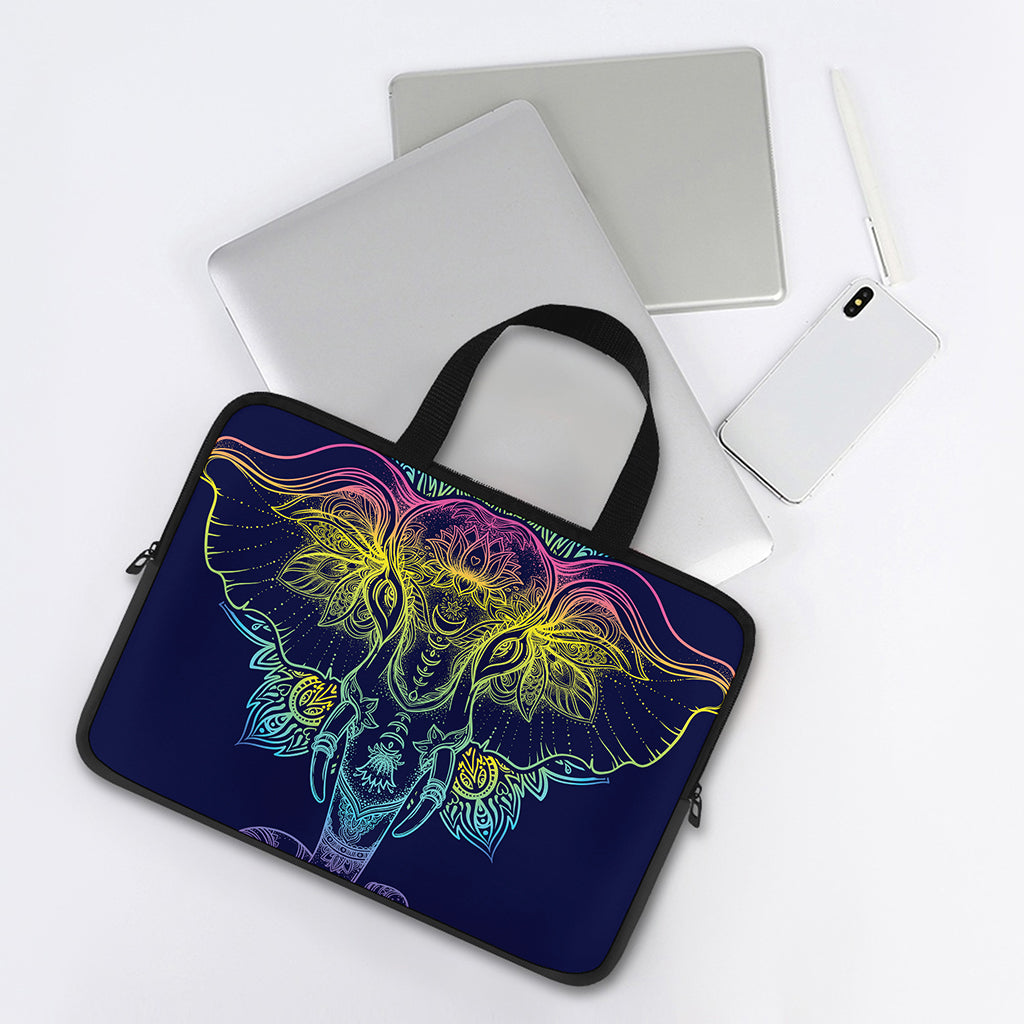 Rainbow Indian Elephant Print Laptop Sleeve With Handle