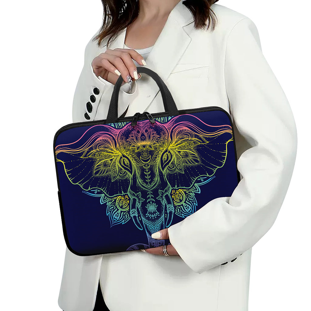 Rainbow Indian Elephant Print Laptop Sleeve With Handle