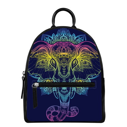 Rainbow Indian Elephant Print Leather Backpack