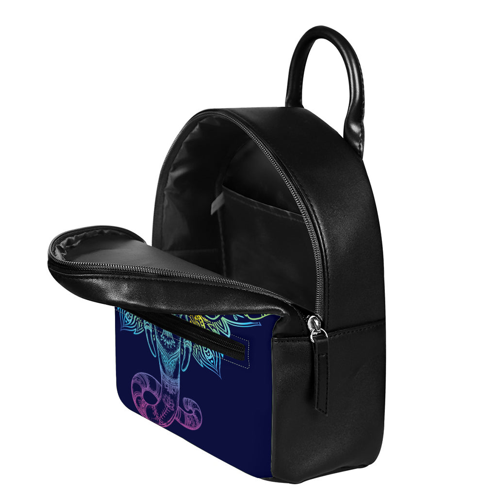 Rainbow Indian Elephant Print Leather Backpack